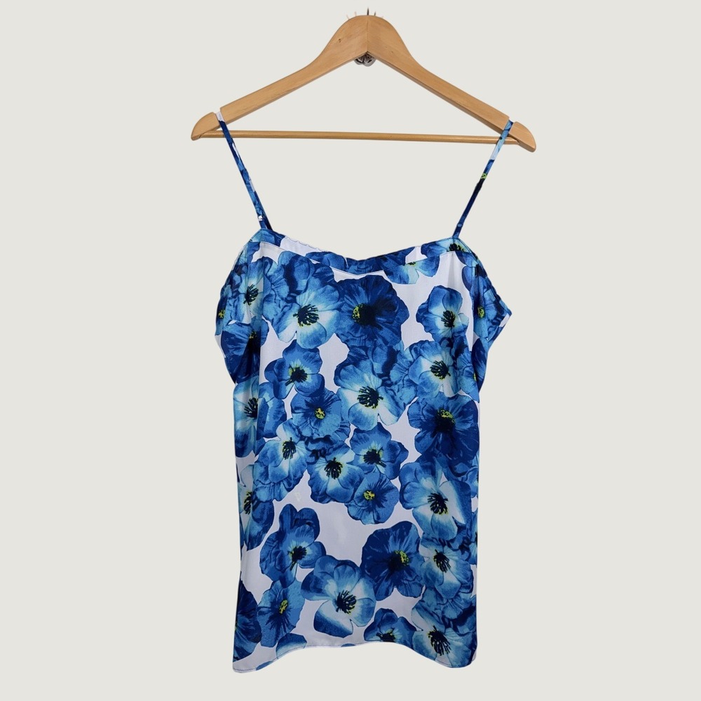 Violet + Claire Blue White Floral Poppy Camisole Tank Top Adjustable Straps M